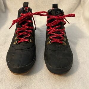 Plaid Lined Waterproof Boots with Red Accents